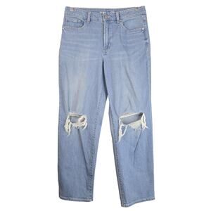 Old Navy Jeans Womens 12 Light Wash OG Loose High Rise Distressed Ripped Knees